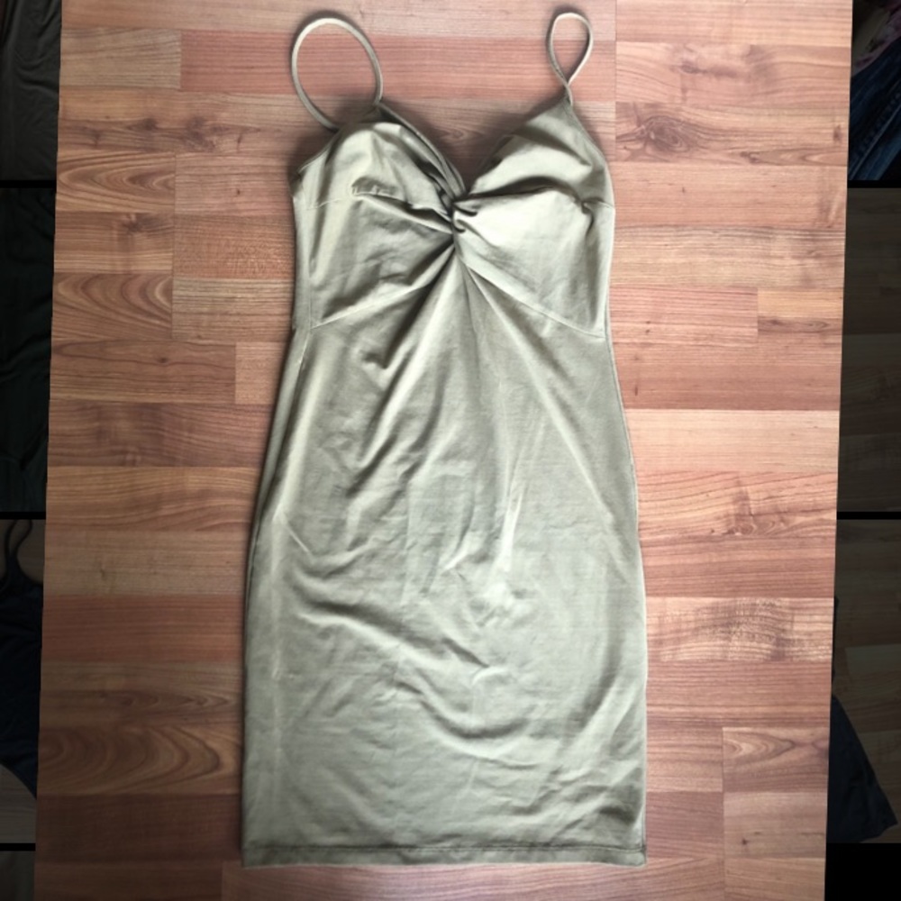 Olive green body con midi dress